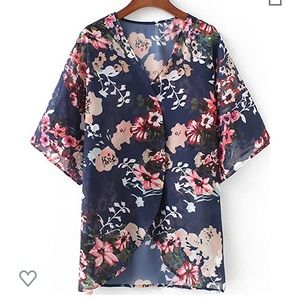 Sheer Kimono Open Front Floral Top